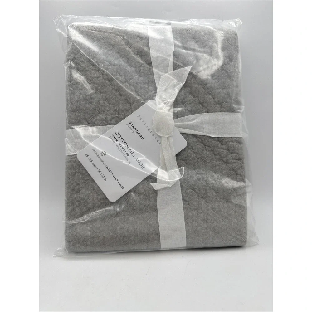 Pottery Barn Standard Pillow Sham Eucalyptus Green Cotton Melange Quilted Stitch